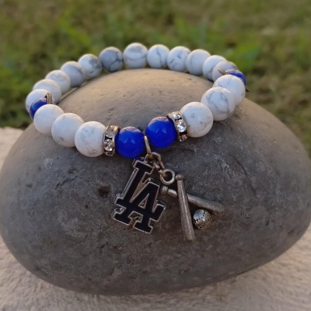 HANDMADE CRYSTAL QUARTZ L.A. DODGERS BRACELET (BASEBALL BAT & LA CHARM)
